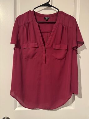torrid Wine Short-Sleeve V-Neck Pocket Blouse